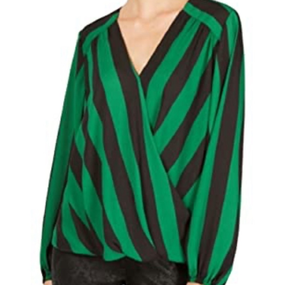 Inc Striped Surplice Top Green Referee Stripe XS